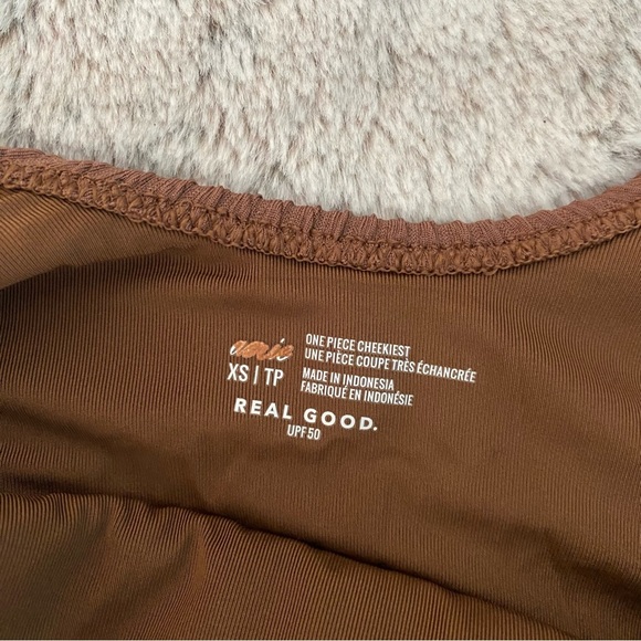 Aerie Crinkle Birthday Scoop Cheekiest One Piece Swimsuit Brown Pink Size XS - Picture 7 of 16